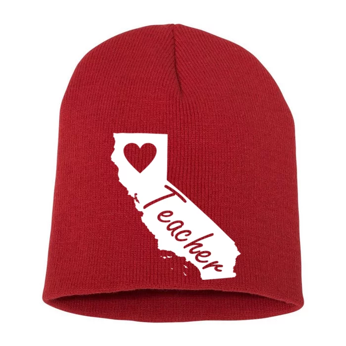 California State Teacher Red For Ed Short Acrylic Beanie