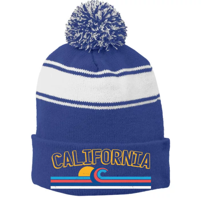 California Wave Stripe Pom Pom Beanie