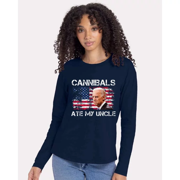 Cannibals Ate My Uncle Us Flag Biden Vinatge Womens Cotton Relaxed Long Sleeve T-Shirt