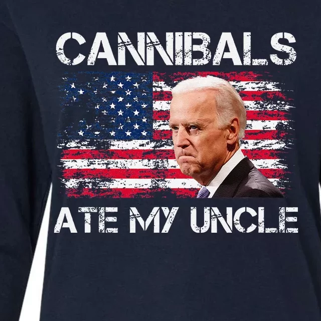 Cannibals Ate My Uncle Us Flag Biden Vinatge Womens Cotton Relaxed Long Sleeve T-Shirt