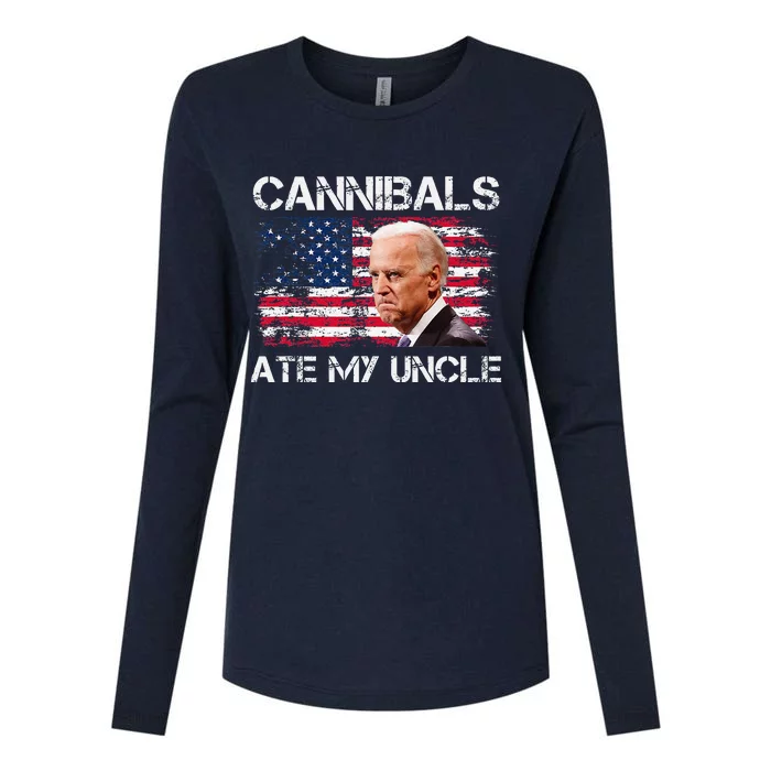 Cannibals Ate My Uncle Us Flag Biden Vinatge Womens Cotton Relaxed Long Sleeve T-Shirt