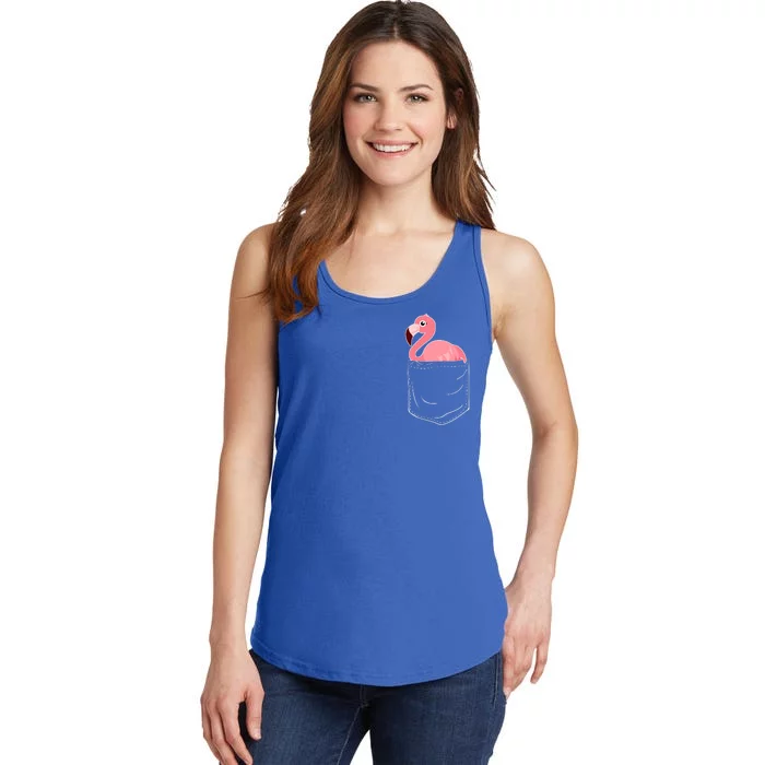 Cute Adorable Mini Flamingo in Pocket Ladies Essential Tank