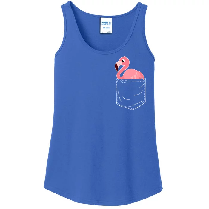 Cute Adorable Mini Flamingo in Pocket Ladies Essential Tank