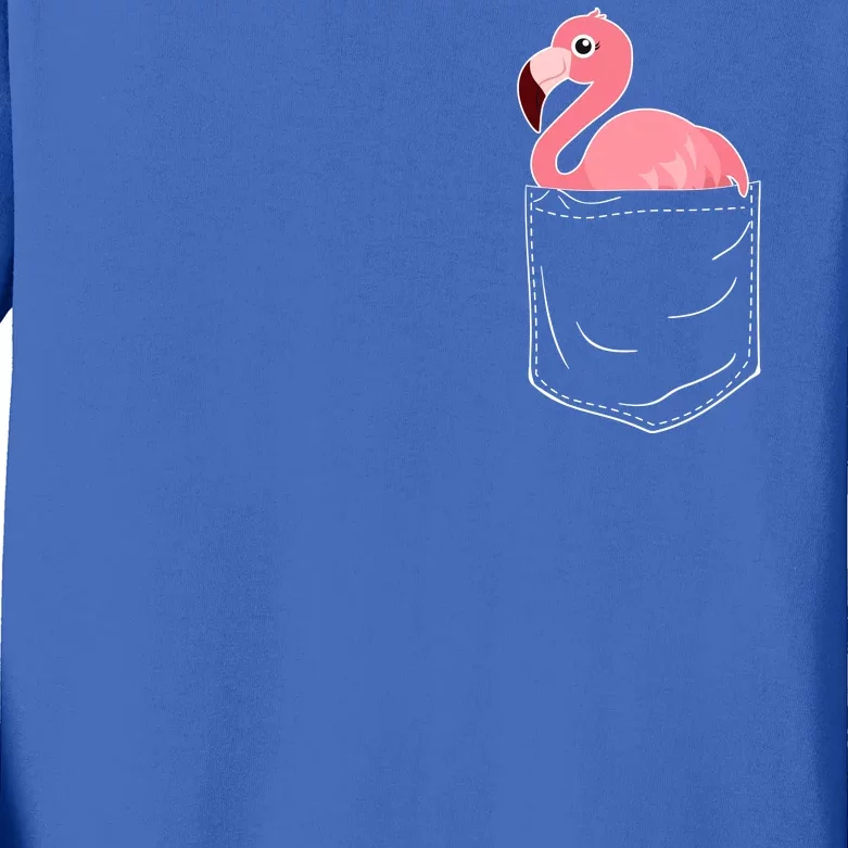 Cute Adorable Mini Flamingo in Pocket Kids Long Sleeve Shirt