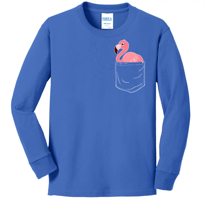 Cute Adorable Mini Flamingo in Pocket Kids Long Sleeve Shirt