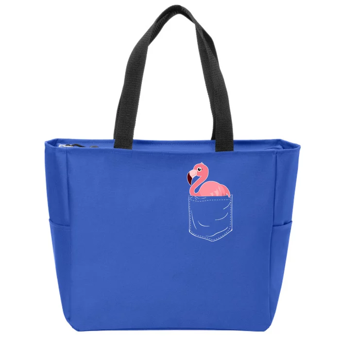 Cute Adorable Mini Flamingo in Pocket Zip Tote Bag