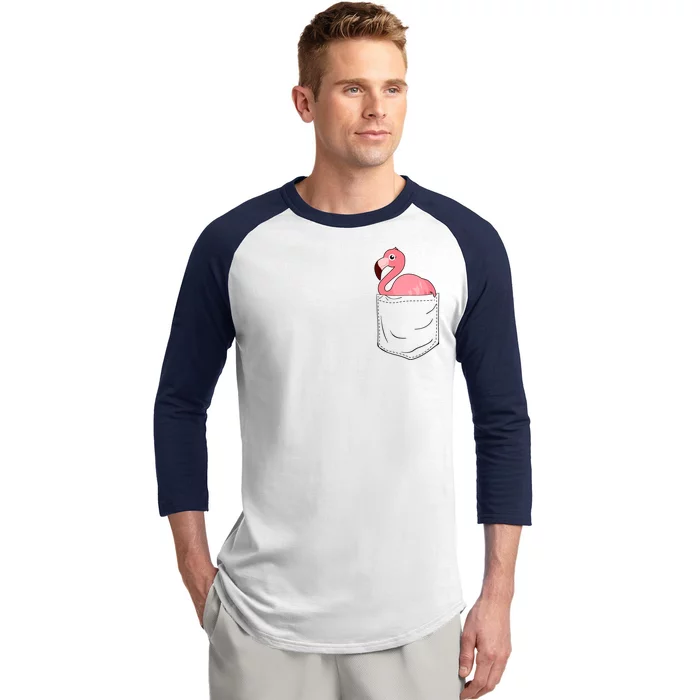 Cute Adorable Mini Flamingo in Pocket Baseball Sleeve Shirt