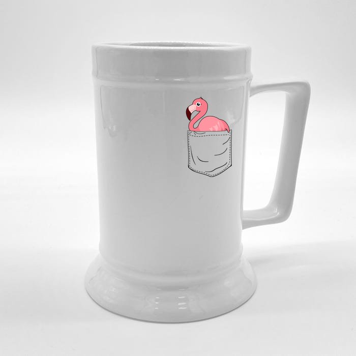 Cute Adorable Mini Flamingo in Pocket Front & Back Beer Stein