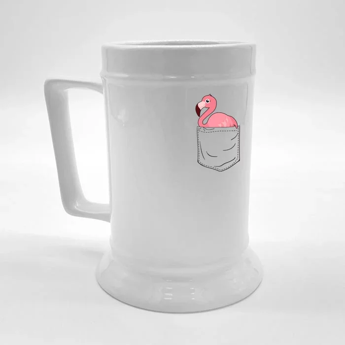 Cute Adorable Mini Flamingo in Pocket Front & Back Beer Stein