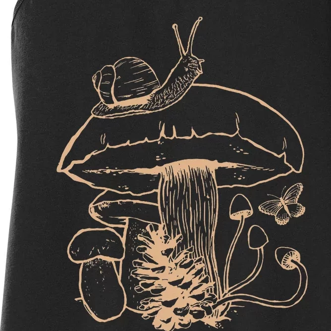 Cottagecore Aesthetic Mushroom Snail Goblincore Mycology Women's Racerback Tank