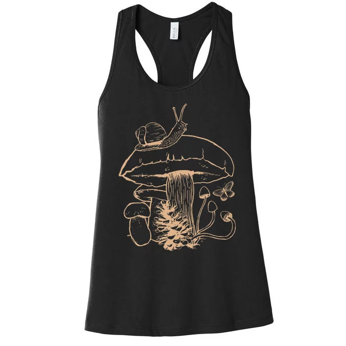 Cottagecore Aesthetic Mushroom Snail Goblincore Mycology Women's Racerback Tank