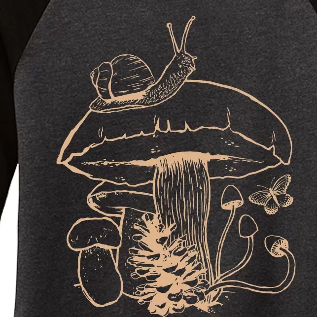 Cottagecore Aesthetic Mushroom Snail Goblincore Mycology Women's Tri-Blend 3/4-Sleeve Raglan Shirt