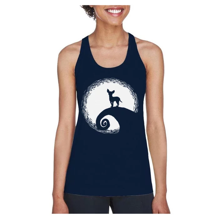 Chihuahua And Moon Funny Halloween For Dog Lover Gift Women's Racerback Tank