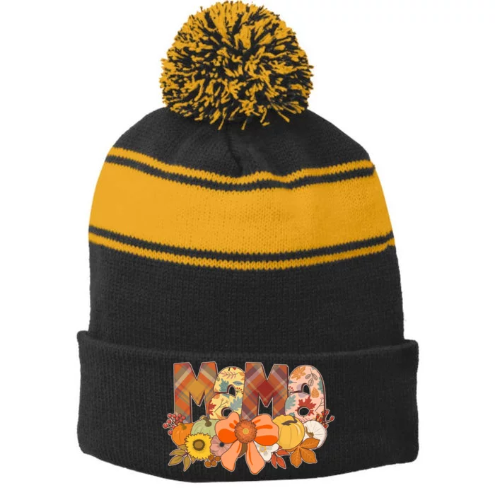 Cute Autumn Mama Fall Lover Stripe Pom Pom Beanie