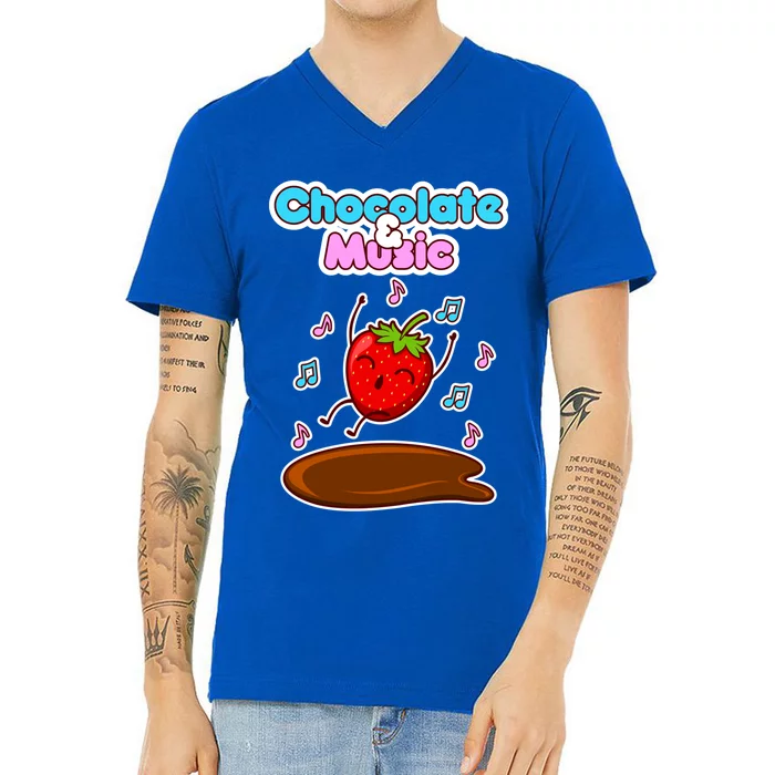 Chocolate And Music Strawberry Dancing Chocolatier Gift V-Neck T-Shirt