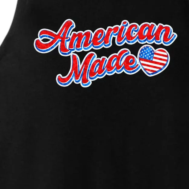 Cute American Made American USA Flag Heart Ladies Tri-Blend Wicking Tank