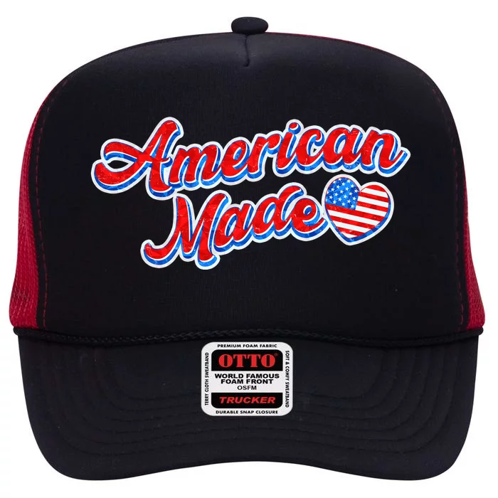 Cute American Made American USA Flag Heart High Crown Mesh Trucker Hat