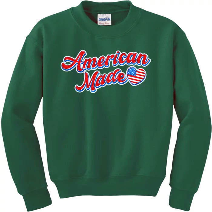 Cute American Made American USA Flag Heart Kids Sweatshirt