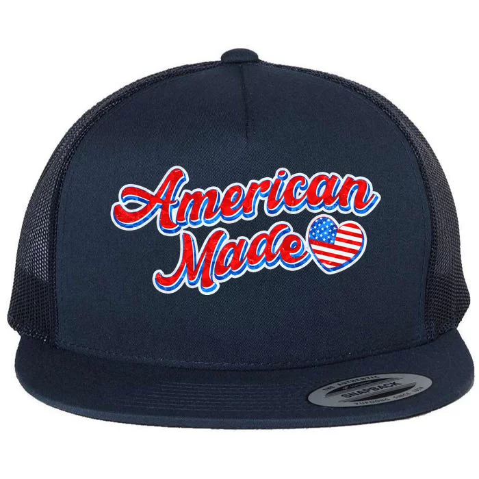 Cute American Made American USA Flag Heart Flat Bill Trucker Hat