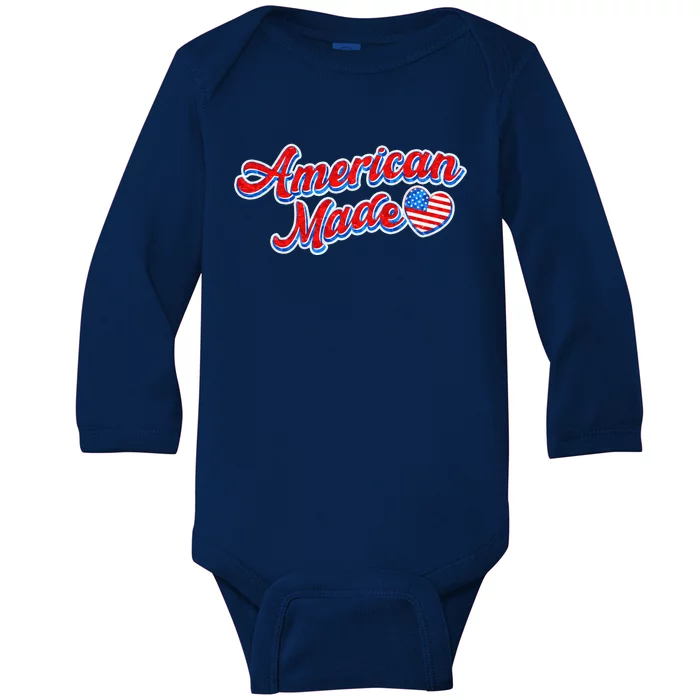 Cute American Made American USA Flag Heart Baby Long Sleeve Bodysuit