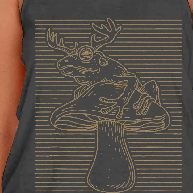 Cottagecore Aesthetic Mushroom Antlers Toad Mycology Morel Women's Knotted Racerback Tank