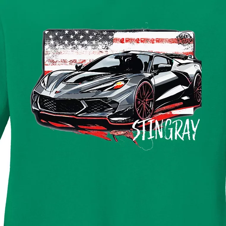 C8 American Muscle V8 Supercar Stingray Cool Vette Mechanic Ladies Long Sleeve Shirt