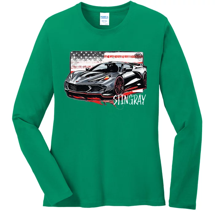 C8 American Muscle V8 Supercar Stingray Cool Vette Mechanic Ladies Long Sleeve Shirt