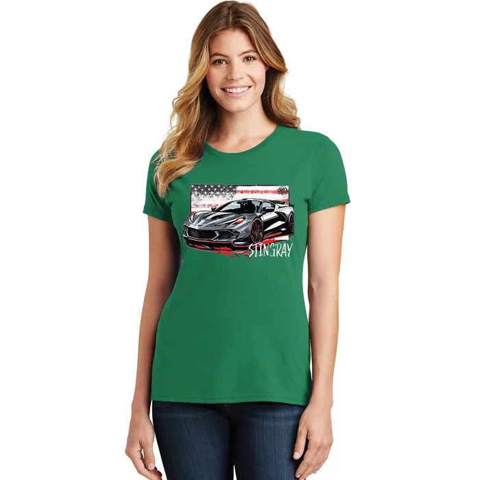 C8 American Muscle V8 Supercar Stingray Cool Vette Mechanic Women's T-Shirt