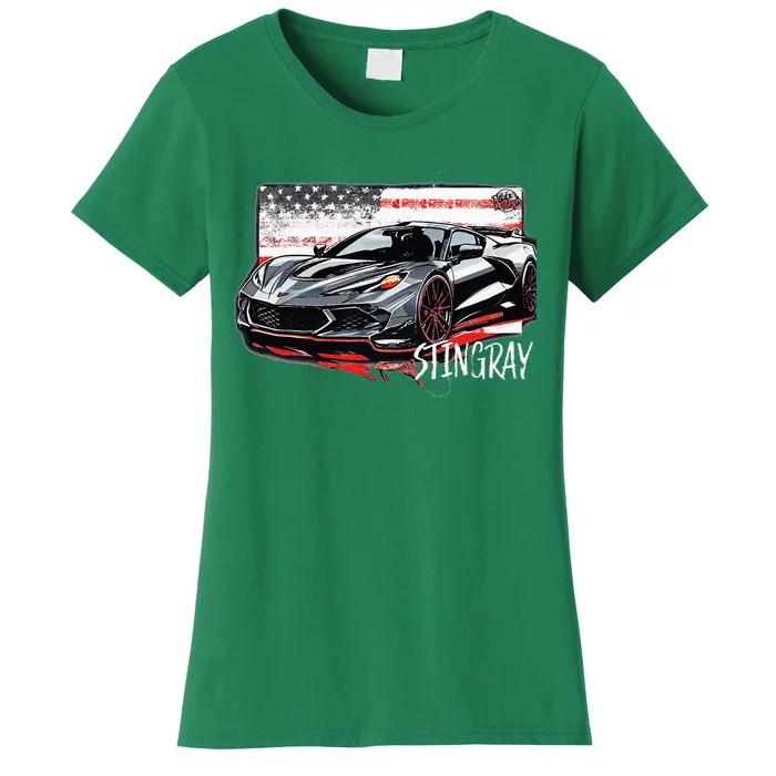 C8 American Muscle V8 Supercar Stingray Cool Vette Mechanic Women's T-Shirt