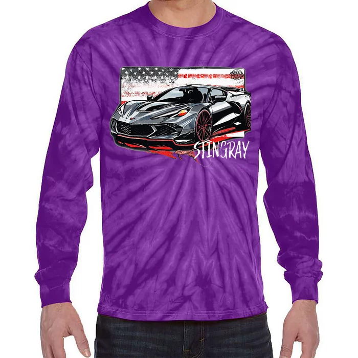 C8 American Muscle V8 Supercar Stingray Cool Vette Mechanic Tie-Dye Long Sleeve Shirt