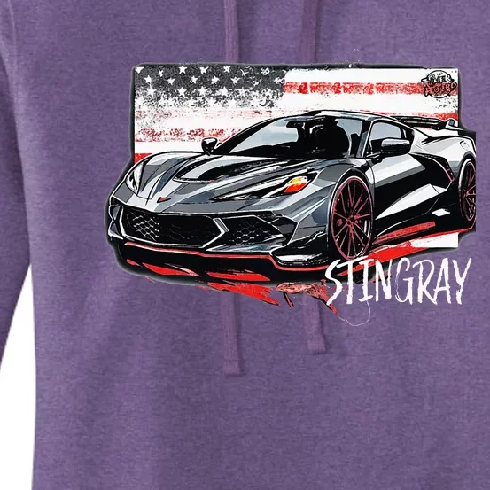 C8 American Muscle V8 Supercar Stingray Cool Vette Mechanic Women's Pullover Hoodie