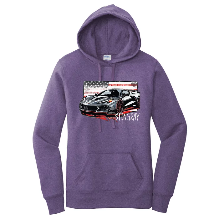 C8 American Muscle V8 Supercar Stingray Cool Vette Mechanic Women's Pullover Hoodie