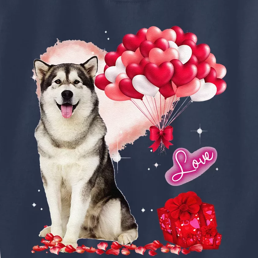 Cute Alaskan Malamute Balloon Heart Valentine's Day Kids Sweatshirt