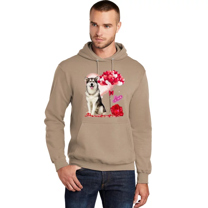 Cute Alaskan Malamute Balloon Heart Valentine's Day Hoodie