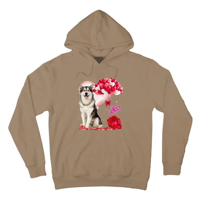 Cute Alaskan Malamute Balloon Heart Valentine's Day Hoodie