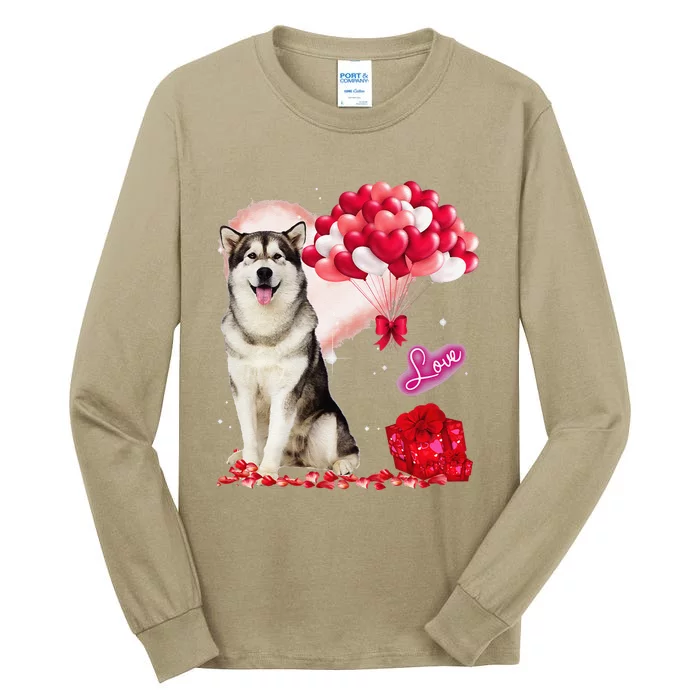 Cute Alaskan Malamute Balloon Heart Valentine's Day Tall Long Sleeve T-Shirt