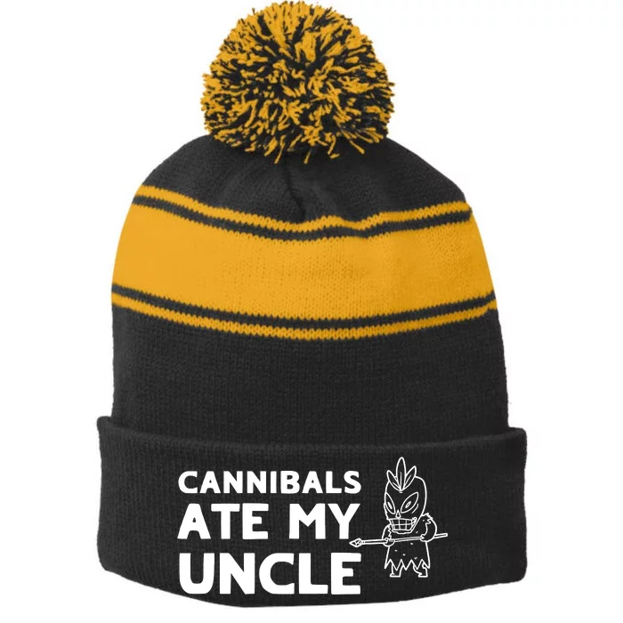 Cannibals Ate My Uncle Joe Biden Trump Saying Funny Stripe Pom Pom Beanie