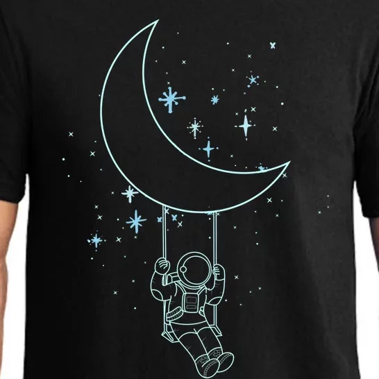 Cute Astronaut Moon Swing Graphic Tees Gift Pajama Set