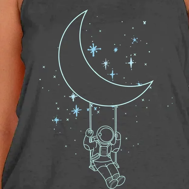 Cute Astronaut Moon Swing Graphic Tees Gift Women's Knotted Racerback Tank