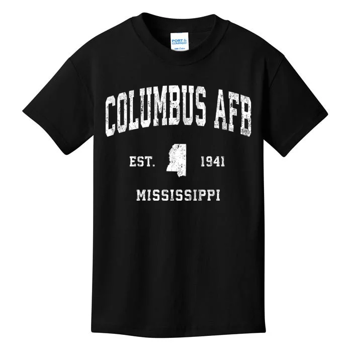 Columbus Afb Mississippi Ms Vintage Athletic Black Sports De Kids T-Shirt