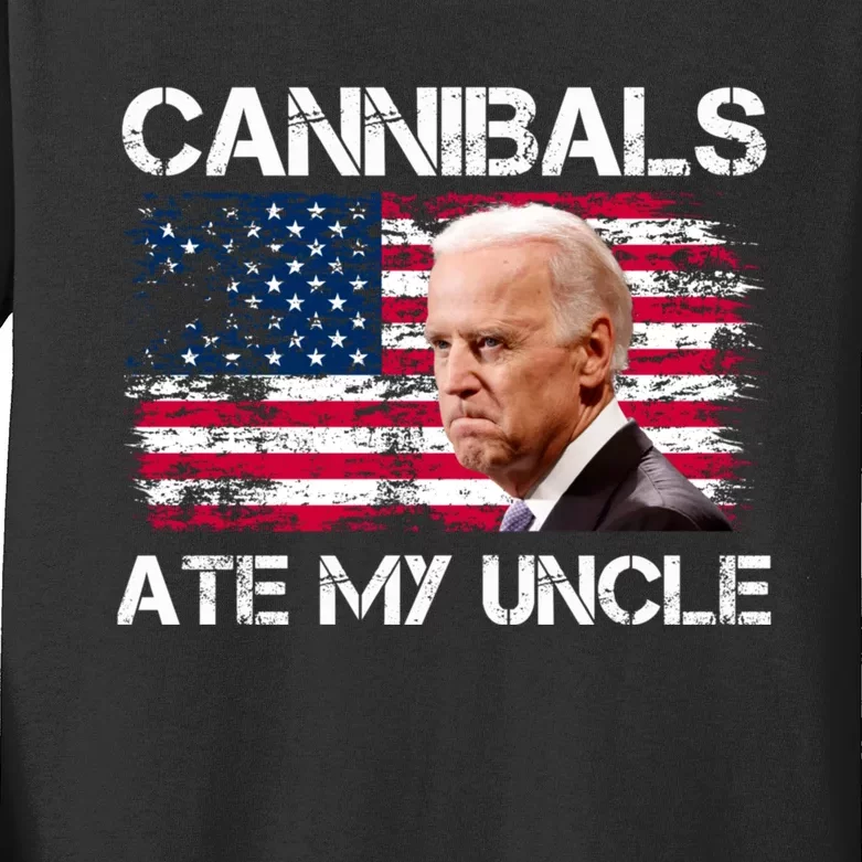 Cannibals Ate My Uncle Us Flag Biden Vinatge Kids Long Sleeve Shirt