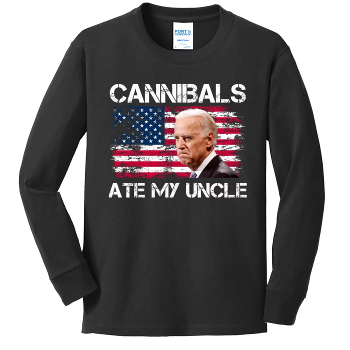 Cannibals Ate My Uncle Us Flag Biden Vinatge Kids Long Sleeve Shirt