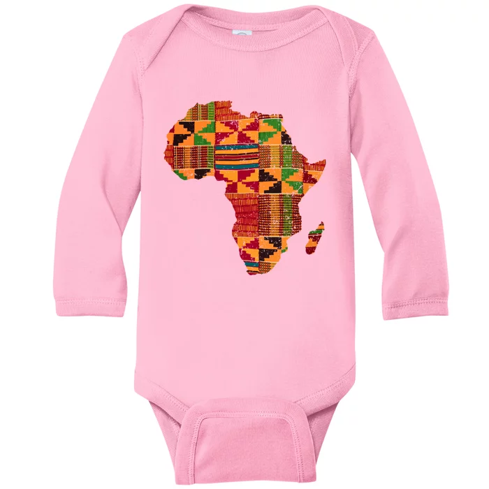 Cool Africa Map Kente Cloth Gift For Men Women African Lover Gift Baby Long Sleeve Bodysuit