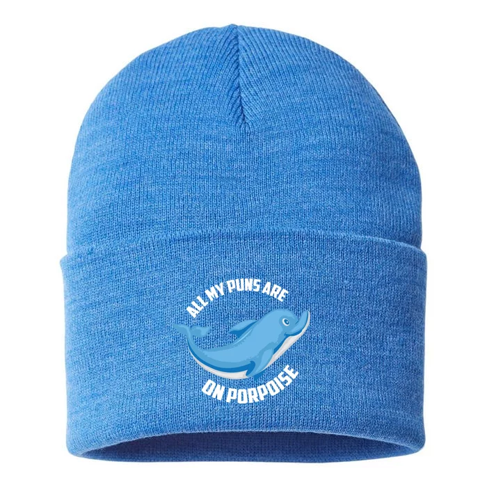 Cool All My Puns Are On Porpoise Funny Dolphin Diver Gift Sustainable Knit Beanie