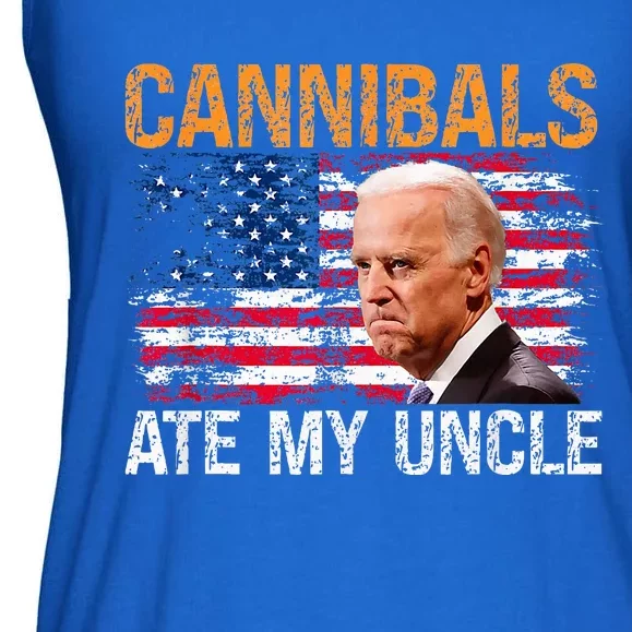 Cannibals Ate My Uncle Us Flag Joe Biden Ladies Essential Flowy Tank