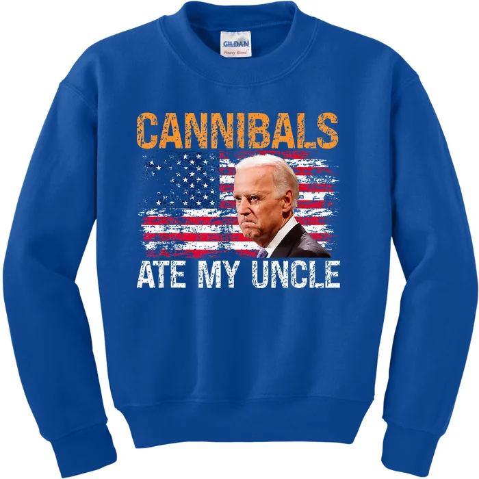 Cannibals Ate My Uncle Us Flag Joe Biden Kids Sweatshirt