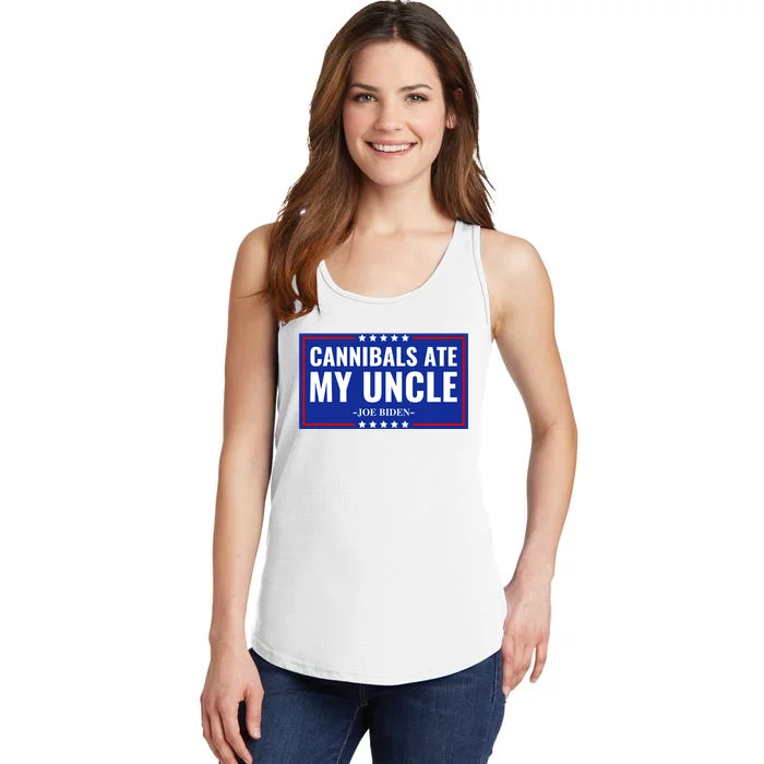 Cannibals Ate My Uncle Joe Biden Political Satire Trump 2024 Ladies Essential Tank