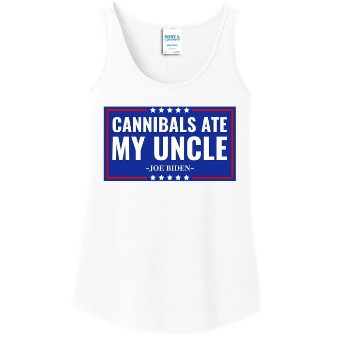 Cannibals Ate My Uncle Joe Biden Political Satire Trump 2024 Ladies Essential Tank