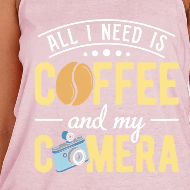 Coffee And My Camera Photography Camera Photographer Cool Gift Women's Knotted Racerback Tank