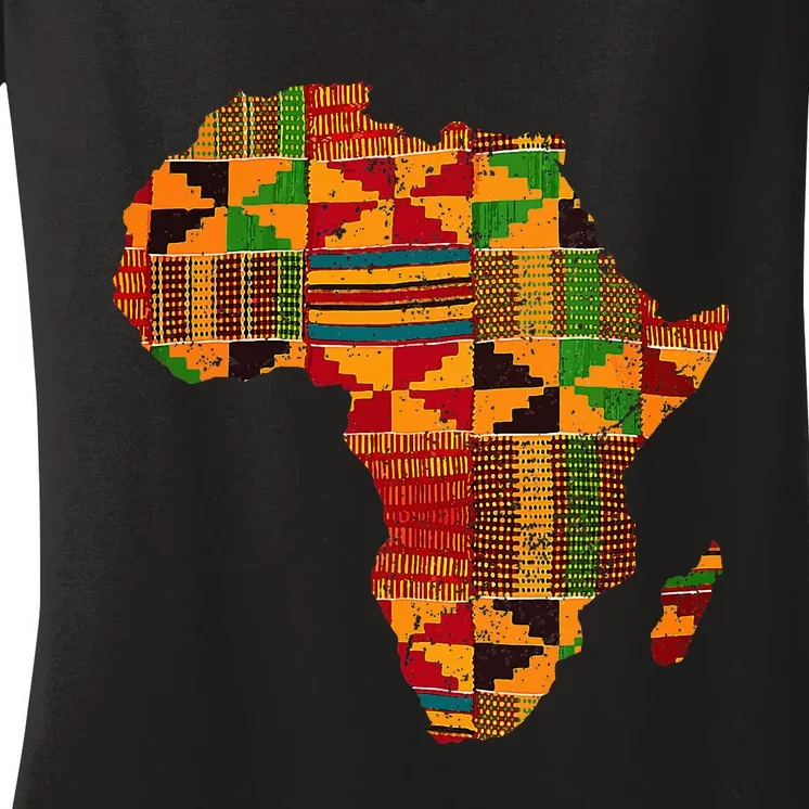 Cool Africa Map Kente Cloth Gift For African Lover Women's V-Neck T-Shirt